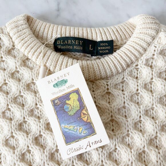 Blarney Other - Blarney Woollen Mills Sweater Men's L Aran Wool Cable Knit Fisherman Ireland